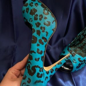 Teal and black leopard heels